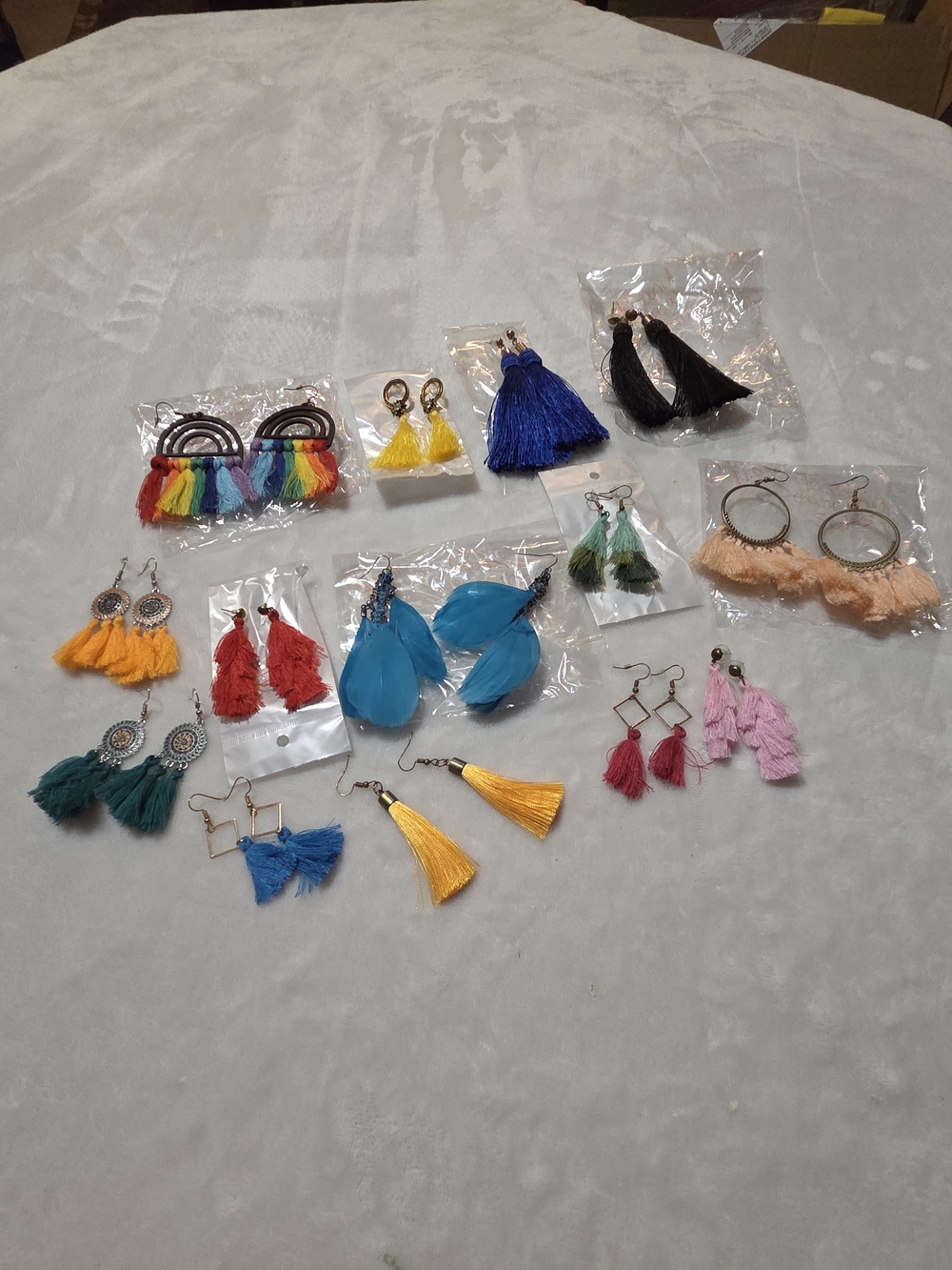 Colorful Tassel and Feather Earring Set - Assorted Colors
